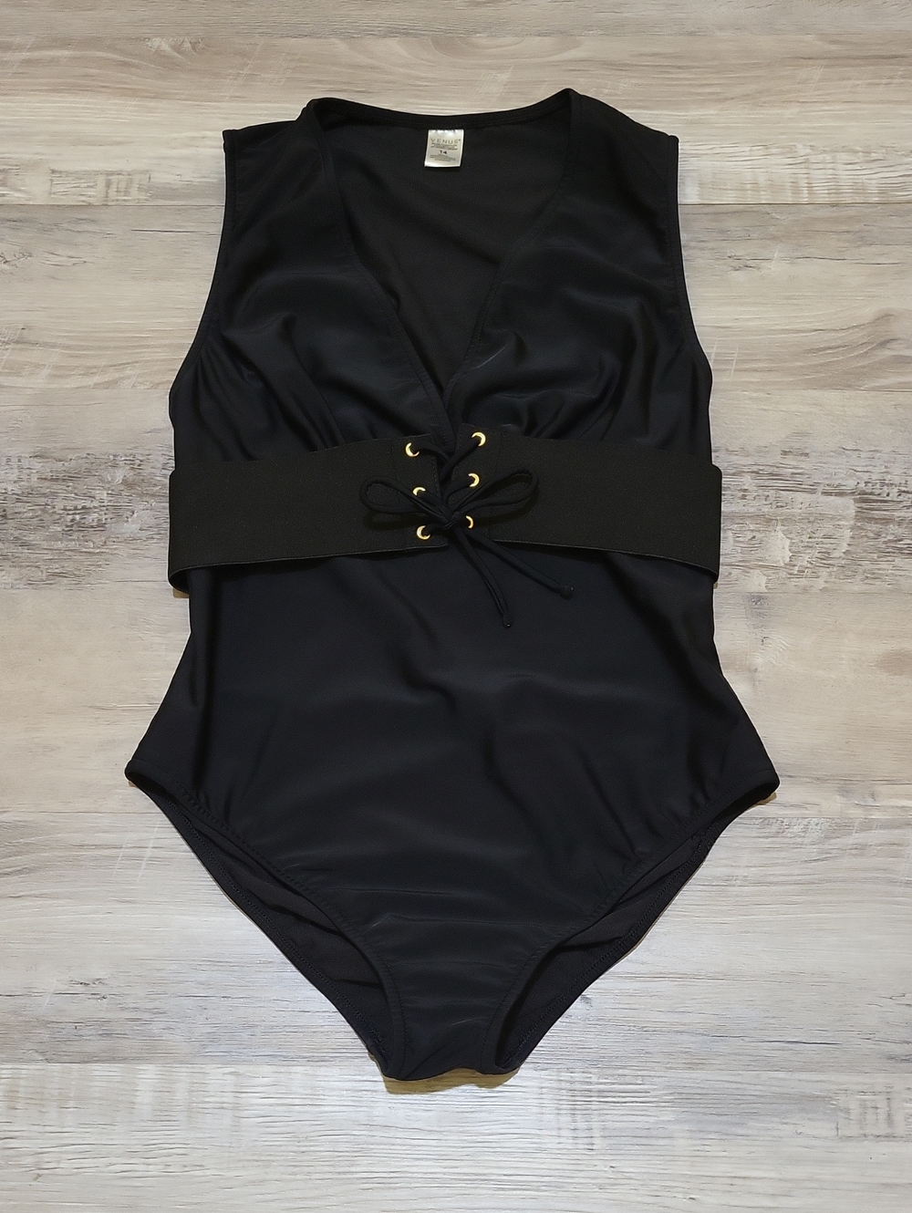 VENUS Black Plunge Lace Up Belted One Piece Swimsuit Size 14 XL